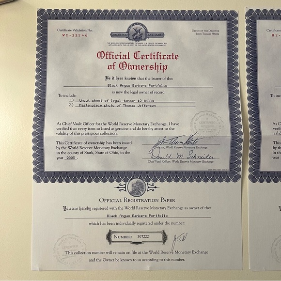 Lot of 2 World Reserve Monetary Exchange Uncut Sheet $1 & $2 Dollar Bills 2003 - Picture 9 of 10